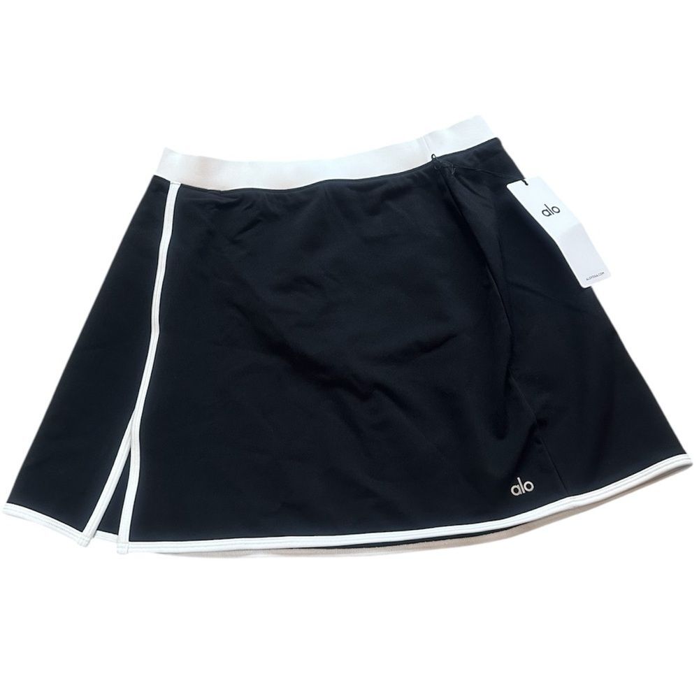 ALO Yoga Airbrush Streamlined Skirt Black Size Large NWT Active Contrast Piping